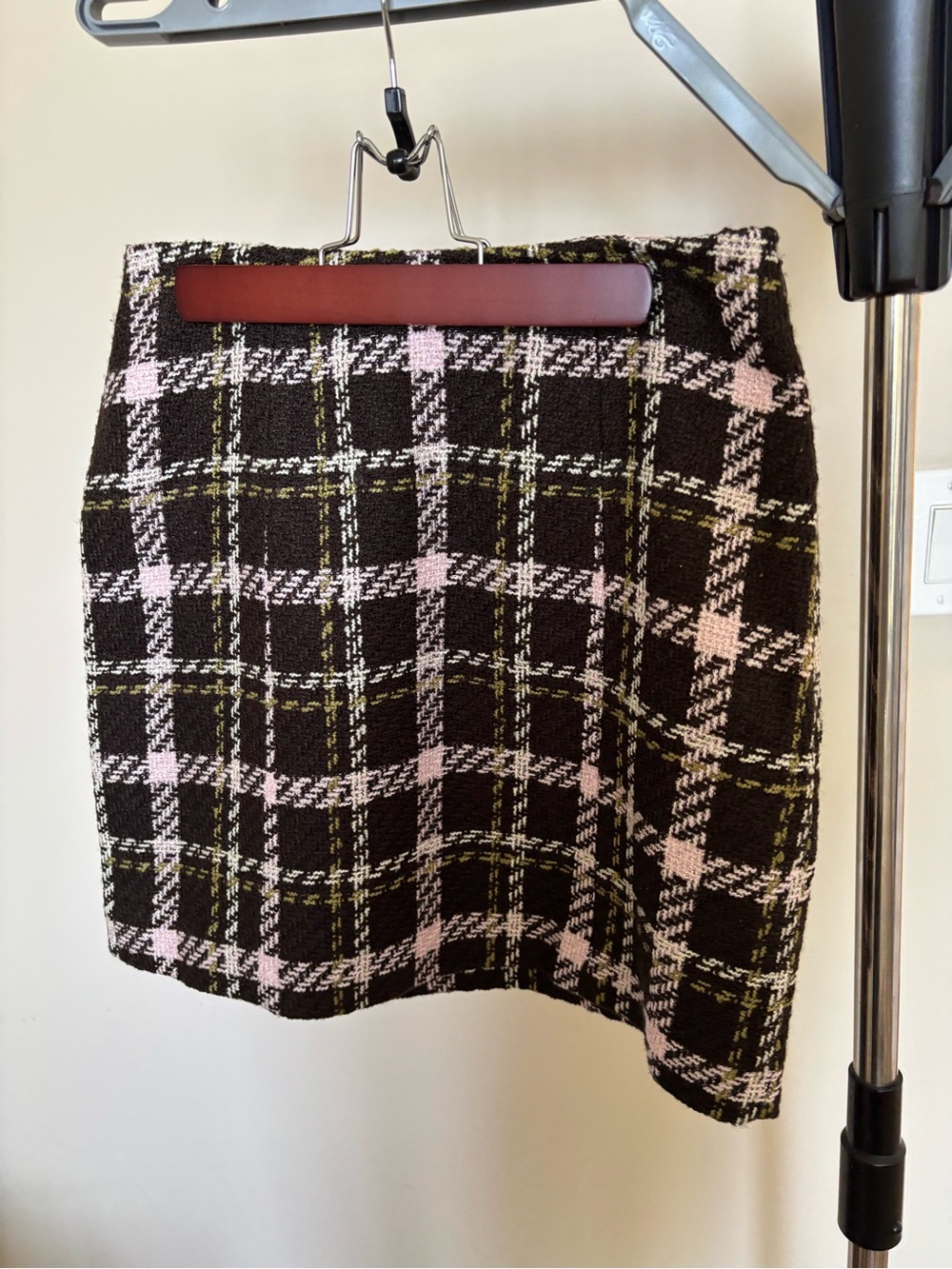 Favorite Daughter Brown, Pink & Olive Plaid Tweed Mini Skirt
